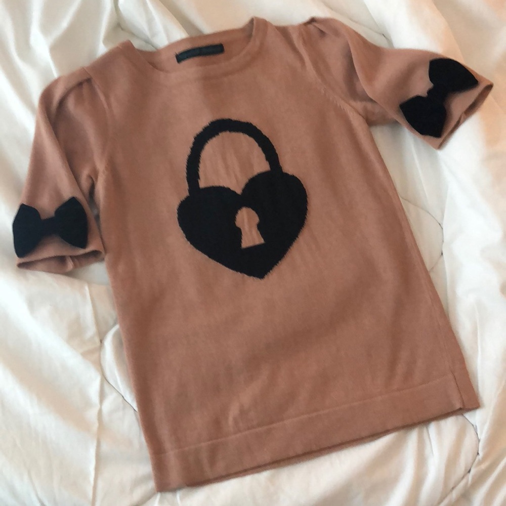 Love on lock ModCloth taupe blush sweater